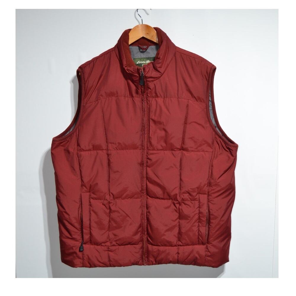 Eddie Bauer Men's Burgandy Goose Down Puffer Vest Size XLT Cabin Core Outdoors